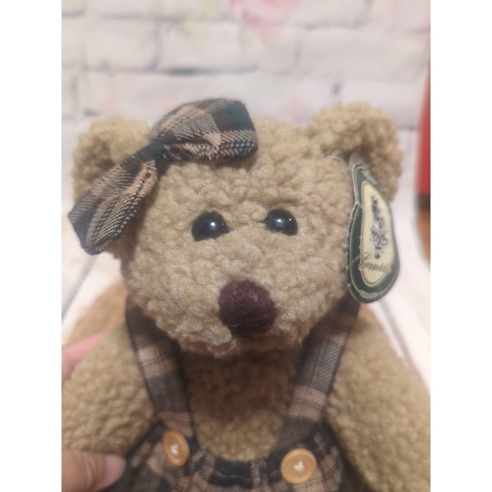 Geppeddo VTG 15 Inch Collectable Poseable Plush Bear With Green Tan Plaid Dress - Picture 10 of 10